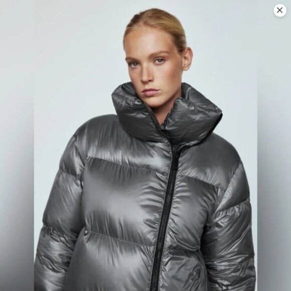 Massimo Dutti Down Puffer Coat in Silver Grey Metallic Size M - Picture 16 of 17